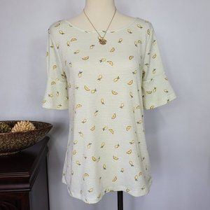 LC Lauren Conrad Lemons Lemon Print Bell Sleeve Top Size XS